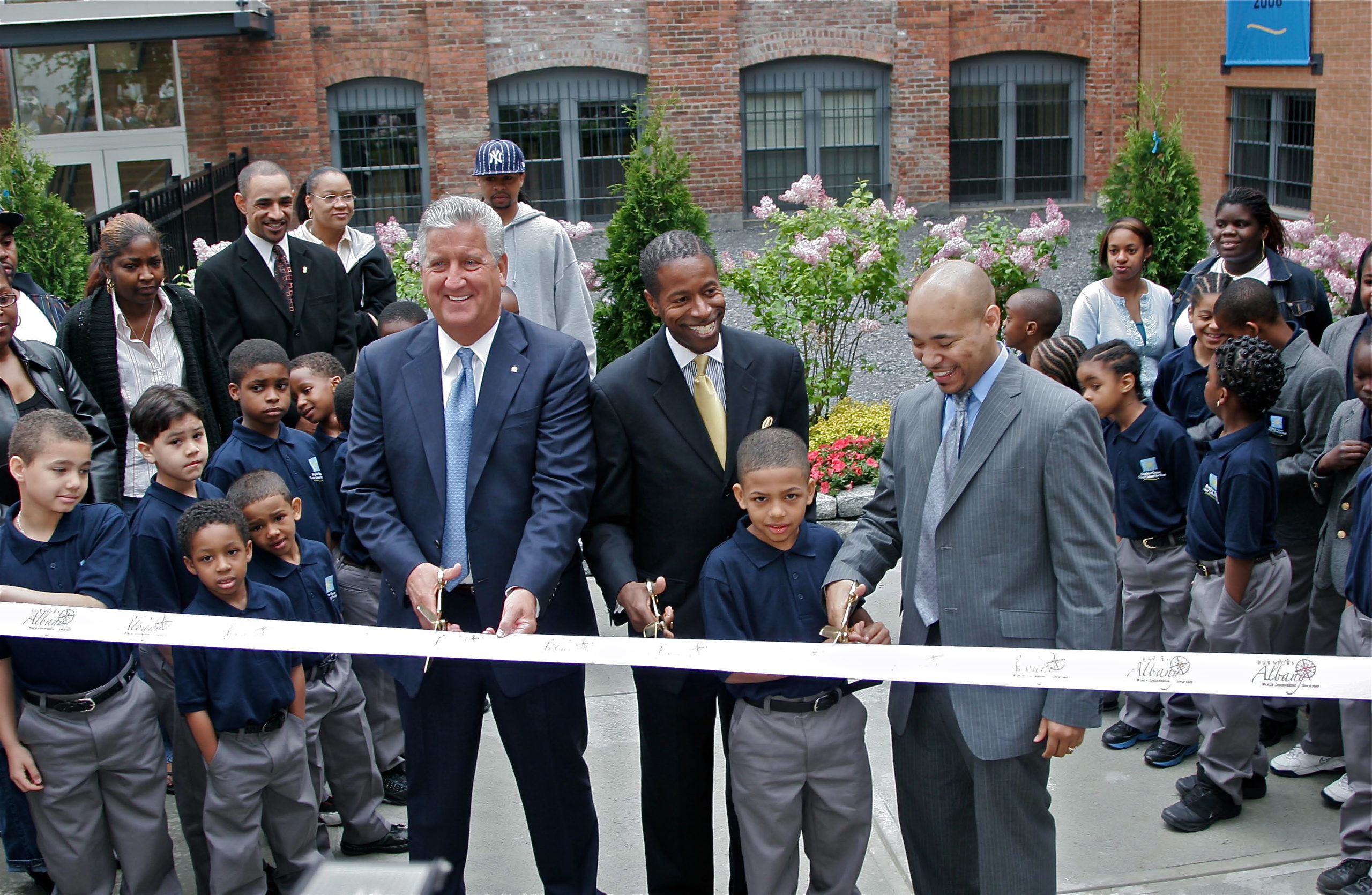 Ribbon cutting for Brighter Choice boys school with Albany Mayor Jerry Jennings and Senate Majority Leader Malcolm Smith[1]