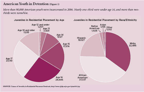 Figure 1: More than 90,000 American youth were incarcerated in 2006. Nearly one-third were under age 16, and more than two-thirds were nonwhite.