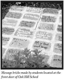 Article image: Message bricks made by students located at the front door of Oak Hill School.