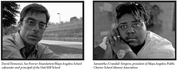 Article image: David Domenici, See Forever Foundation/Maya Angelou School cofounder and principal of the Oak Hill School. Samantha (Crandal) Simpore, president of Maya Angelou Public Charter School Alumni Association.