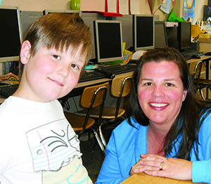 Katie Demick and her son Xander at Riverside’s Bryant school.