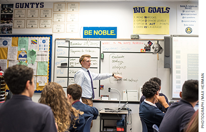 Noble network schools follow key practices and principles typically associated with the no-excuses approach, including data-driven instruction and high expectations.