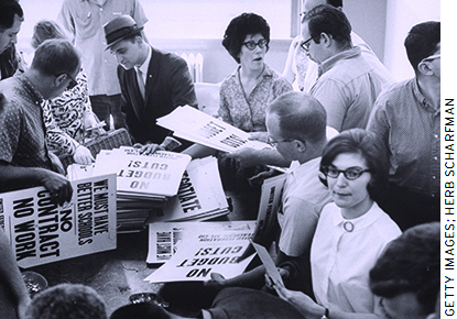 Starting in 1959, states began passing union-friendly legislation that led to a sharp rise in the prevalence of OR collectively bargained contracts.