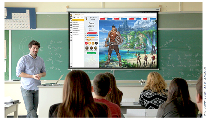 Shawn Young, founder of Classcraft, uses the game in his grade 11 physics class. Classcraft is a peer-driven classroom learning and management system that resembles a low-tech, sword-and-sorcery video game.