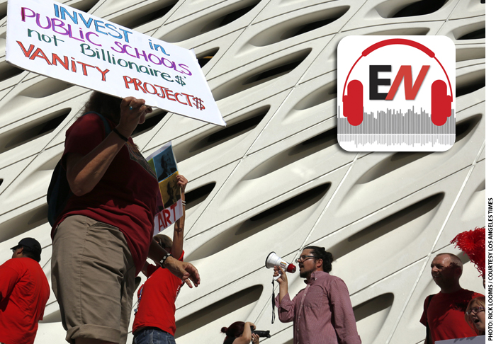 In September 2015, the United Teachers Los Angeles union staged a demonstration outside Eli Broad's museum to protest his involvement in a plan to expand the number of charter schools operating in the district.