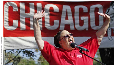 Karen Lewis, president of the Chicago Teachers Union, addresses a crowd during a rally in September 2012