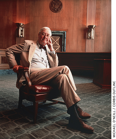 Daniel Patrick Moynihan, pictured here in a Senate office building in 1994, served as U.S. senator from New York between 1977 and 2001.