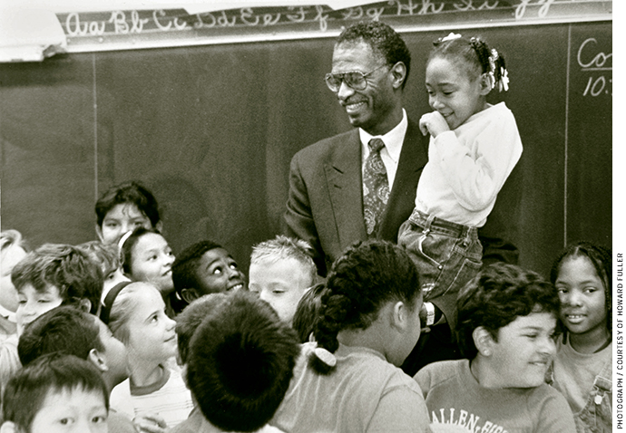 Howard Fuller with a group of Milwaukee Public Schools students in the early 1990s
