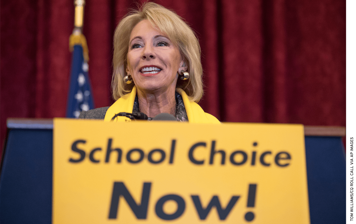 Education Secretary Betsy DeVos during "National School Choice Week." She has proposed federal tax credits for tuition scholarships.