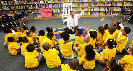 Governor Bush with students at Tangelo Park Elementary School in Tangelo Park, Florida Photo: Courtesy Foundation for Excellence in Education