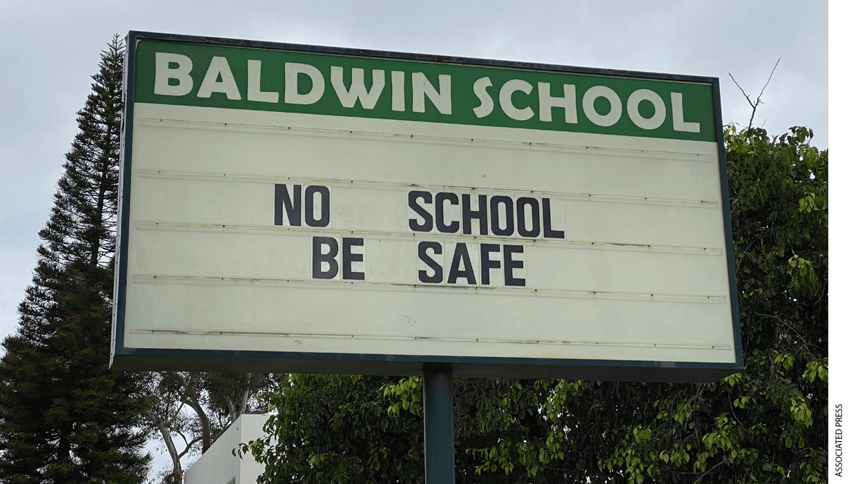 No School sign at Martha Baldwin Elementary School amid the global coronavirus COVID-19 pandemic, Sunday, April 5, 2020, in Alhambra, Calif. 