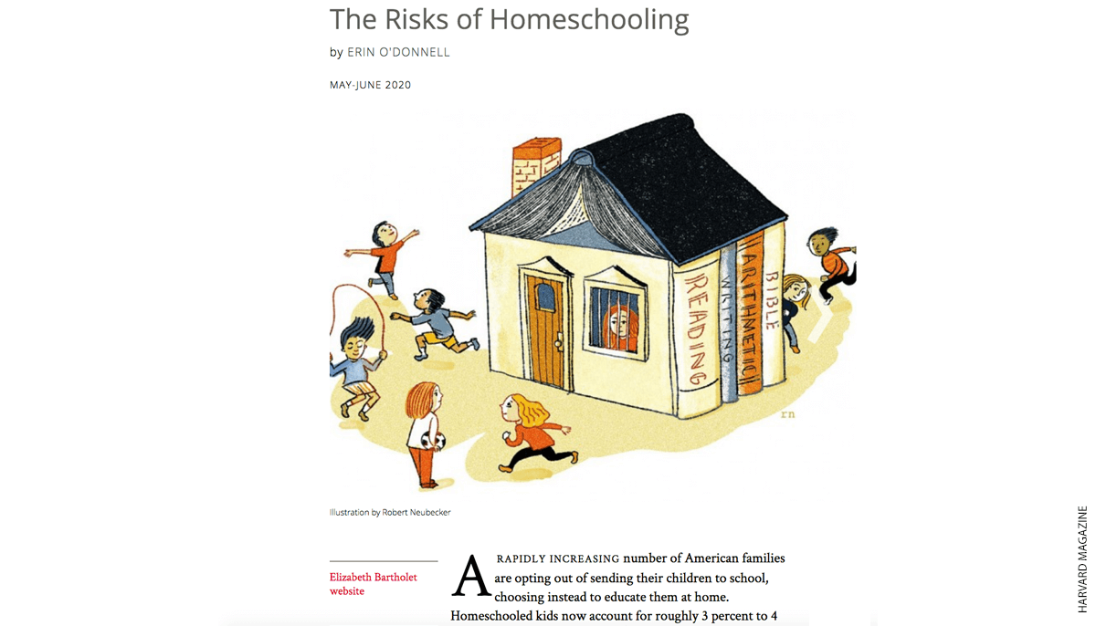 Screenshot of “The Risks of Homeschooling” in Harvard Magazine.