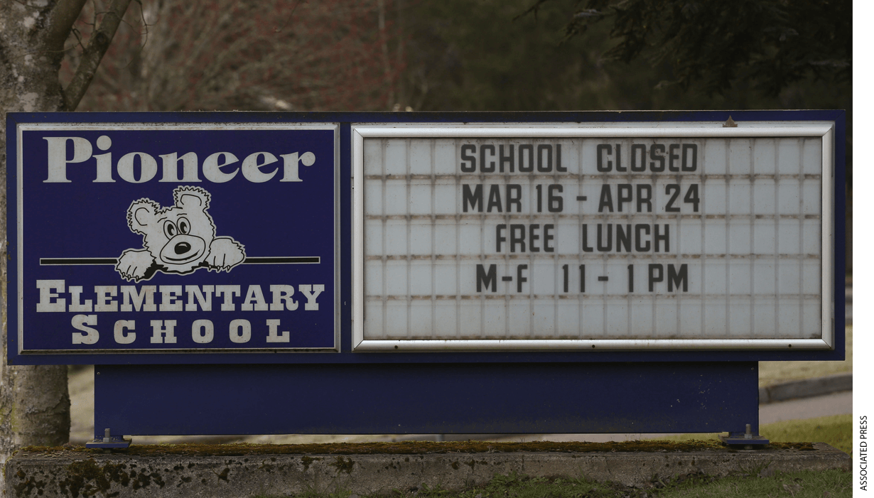Pioneer Elementary School offering free lunches to students in need through the mandate closures, Wednesday, March 18, 2020, in Olympia, Wash.