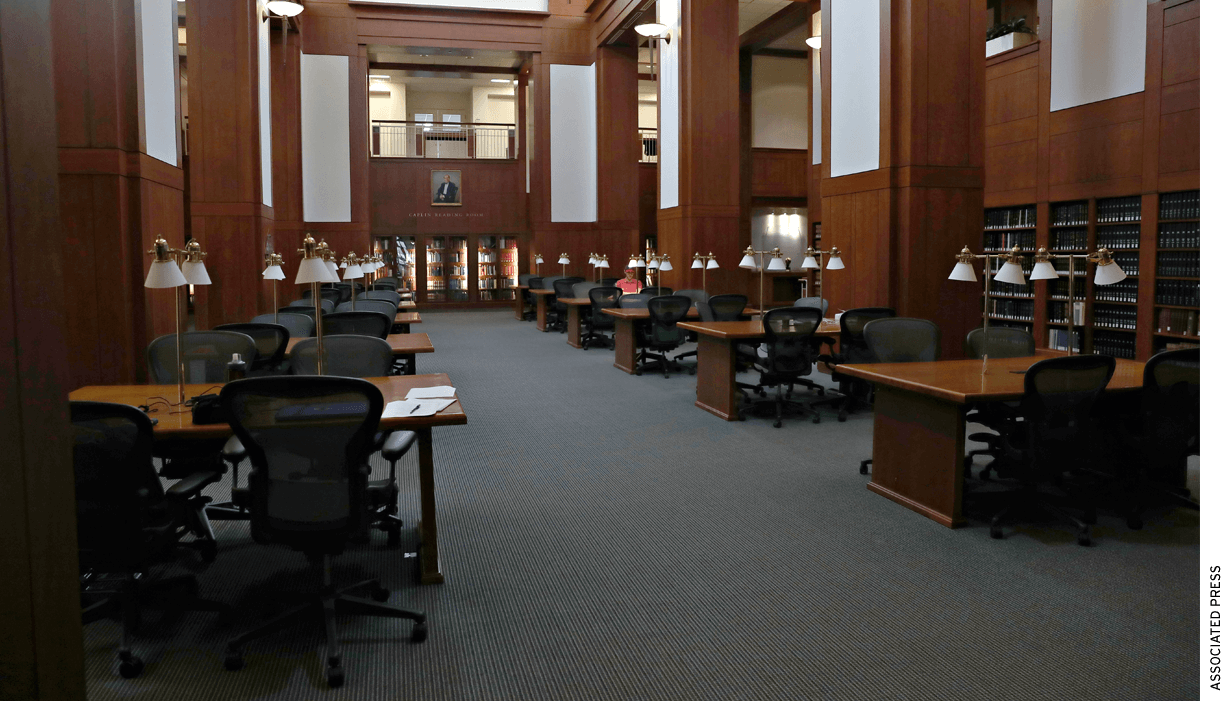 An empty study hall at the University of Virginia, in Charlottesville, Va., 