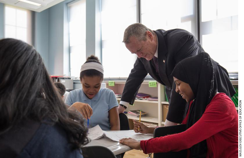 Massachusetts Governor Charlie Baker visits Forest Park Middle School, which participates in the Springfield Empowerment Zone Partnership. 
