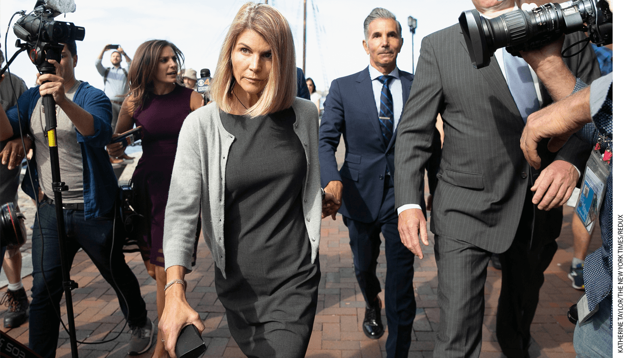 Actress Lori Loughlin and husband, Mossimo Giannulli, leave court in Boston, where they are fighting charges related to helping their child get into USC.