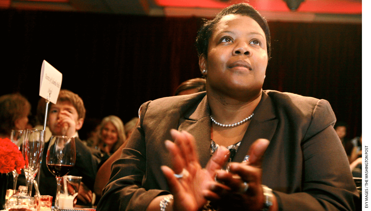 D.C. Public Schools Chancellor Kaya Henderson applauds at a 2011 fundraiser.