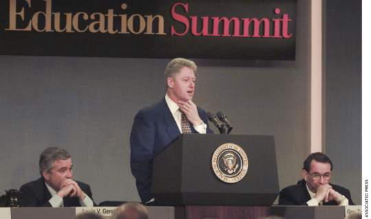 President Clinton addresses the National Education Summit in Palisades, N.Y., Wednesday March 27, 1996.