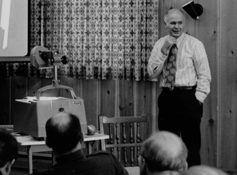 Ray Budde gives a presentation, 1972.