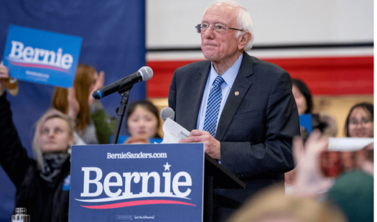 Democratic presidential candidate Sen. Bernie Sanders, I-Vt., pauses while speaking at a campaign stop at Stevens High School, Sunday, Feb. 9, 2020, in Claremont, N.H.
