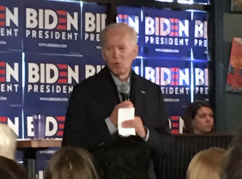 Joe Biden speaks at a campaign stop in Hampton, N.H.