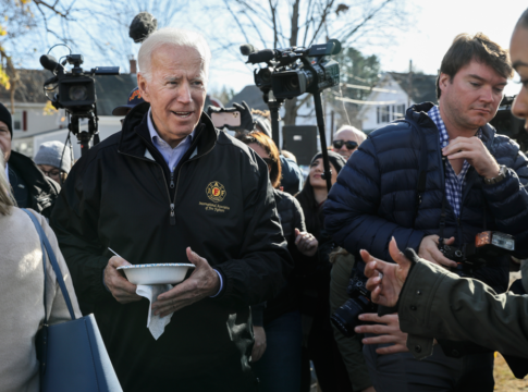 Former Vice President Joe Biden has a bowl of chili at a Fire Fighter Chili and Canvass Kickoff in Concord, N.H., on Saturday, Nov. 9, 2019, as part of his recent trip through the state.