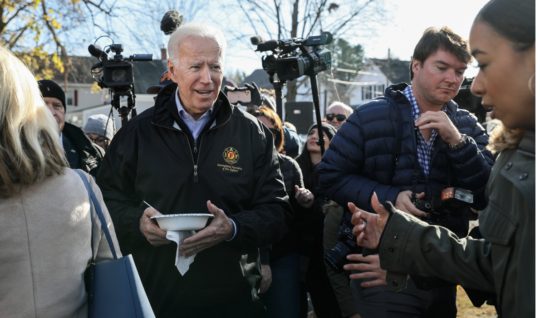Former Vice President Joe Biden has a bowl of chili at a Fire Fighter Chili and Canvass Kickoff in Concord, N.H., on Saturday, Nov. 9, 2019, as part of his recent trip through the state.