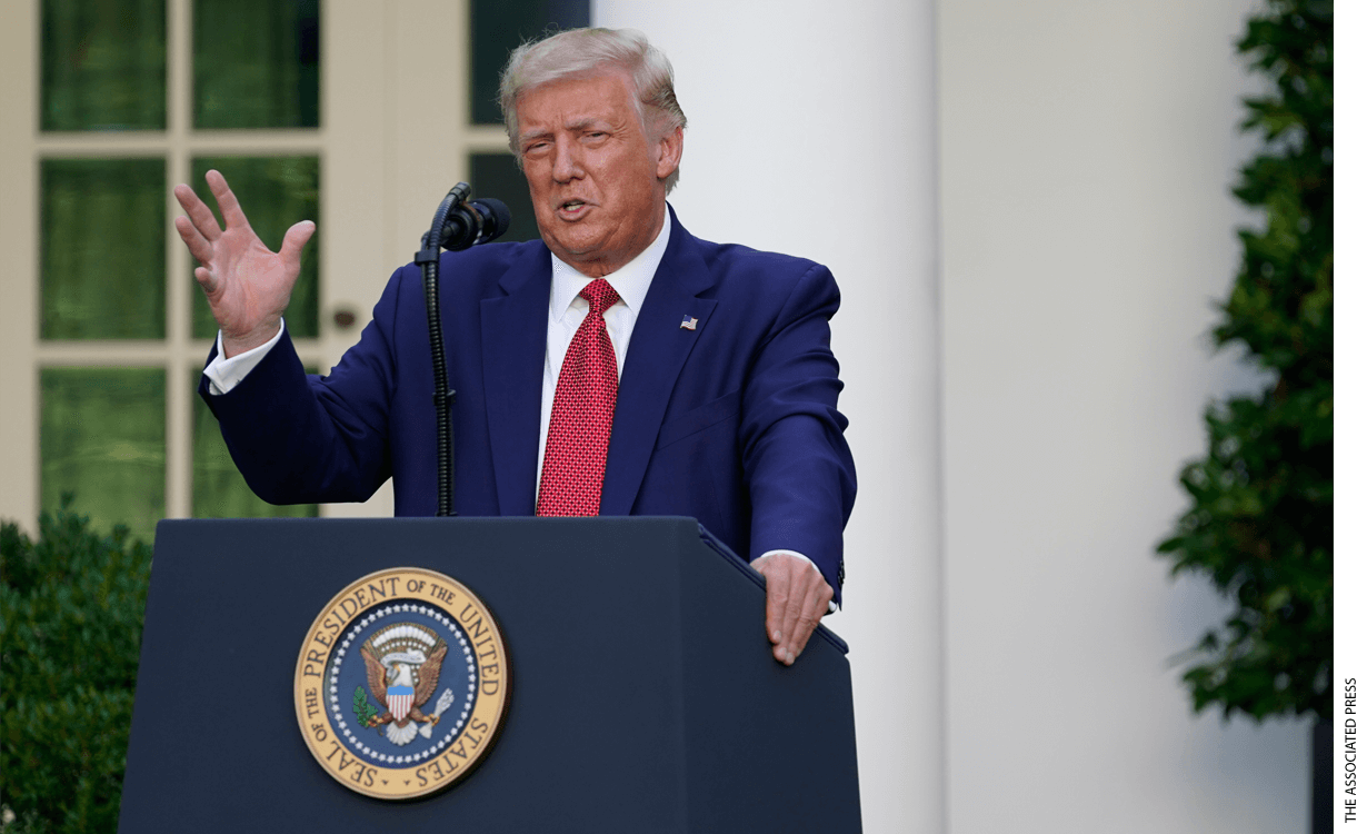 President Donald Trump speaks during a news conference in the Rose Garden of the White House, Tuesday, July 14, 2020, in Washington.
