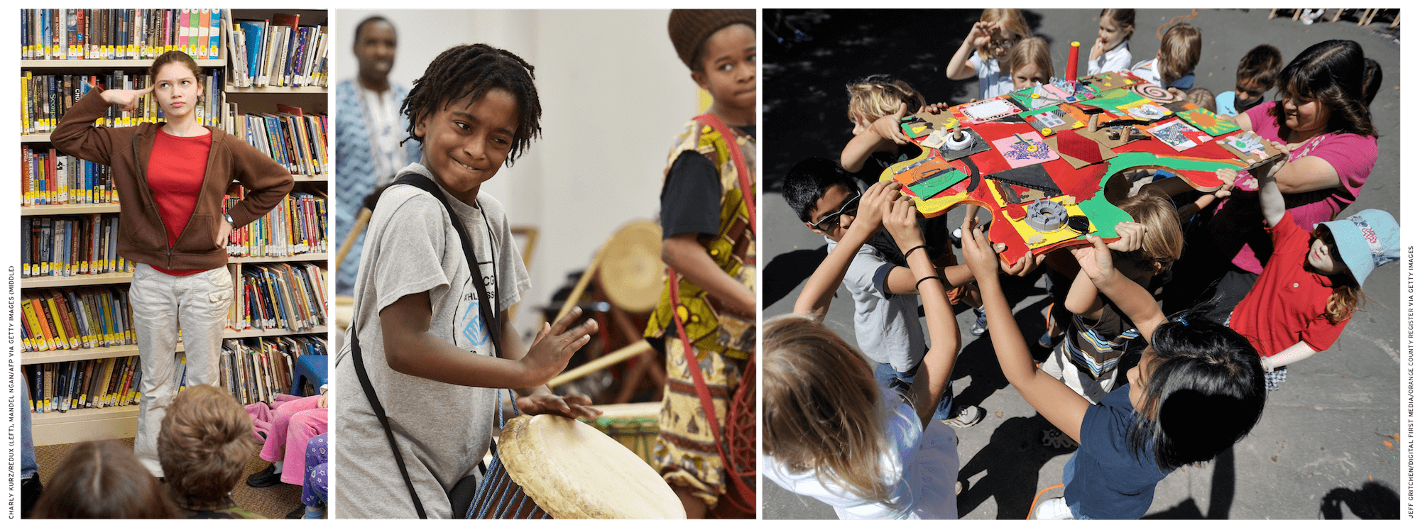 Three photos of homeschoolers participating in activities