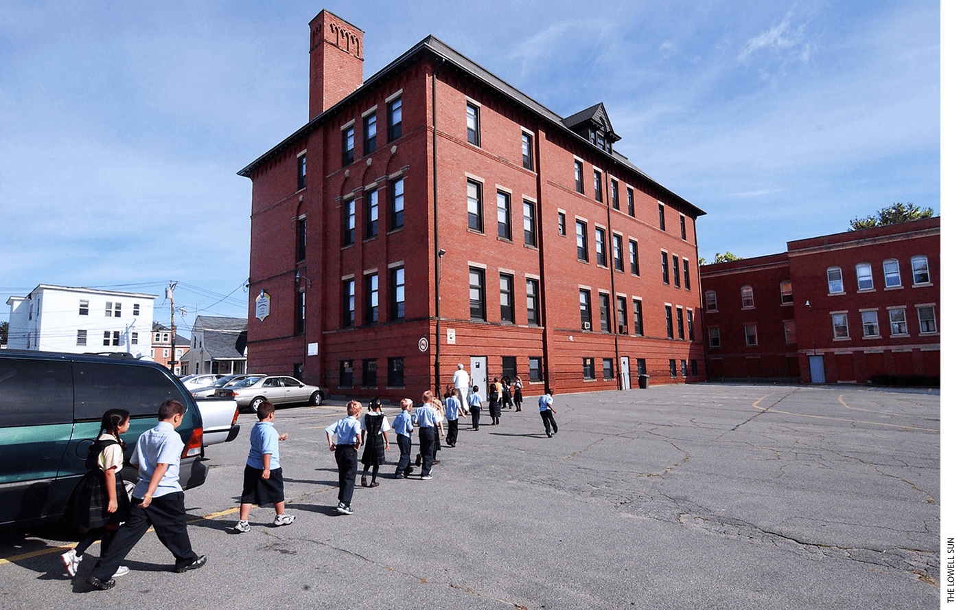 Exterior of St. Louis School in Lowell, Mass.,