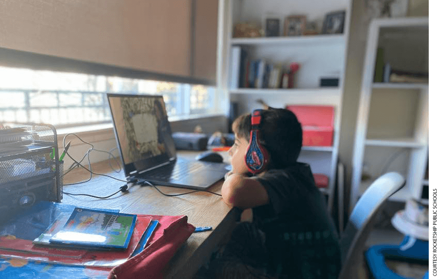 A Rocketship Public Schools student participates in distance learning during the Covid-19 pandemic.