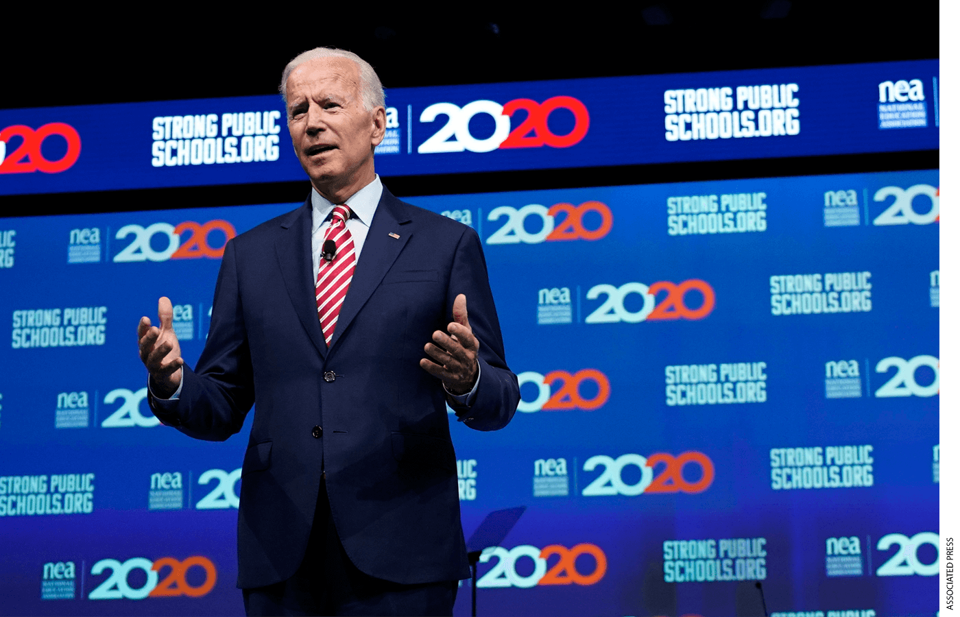 Democratic presidential candidate and former vice president Joe Biden speaks during the National Education Association Strong Public Schools Presidential Forum Friday, July 5, 2019, in Houston.