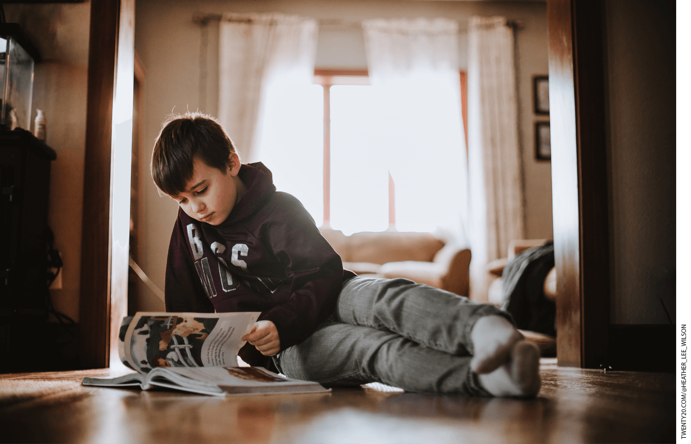 A child reads at home