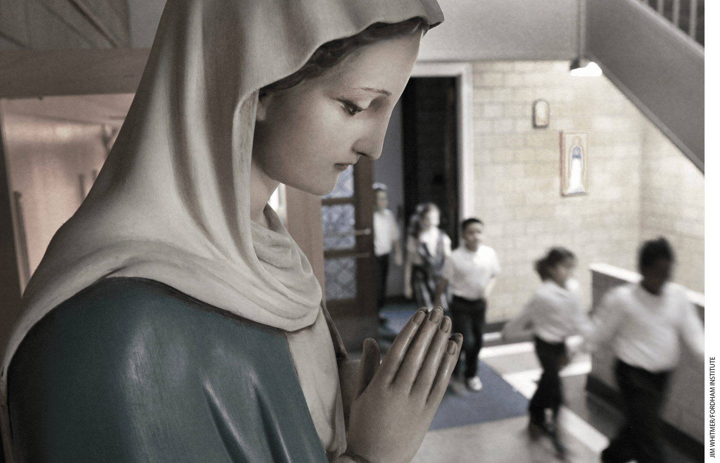 Students leave their classroom at Dayton's Immaculate Conception School in Dayton, Ohio.