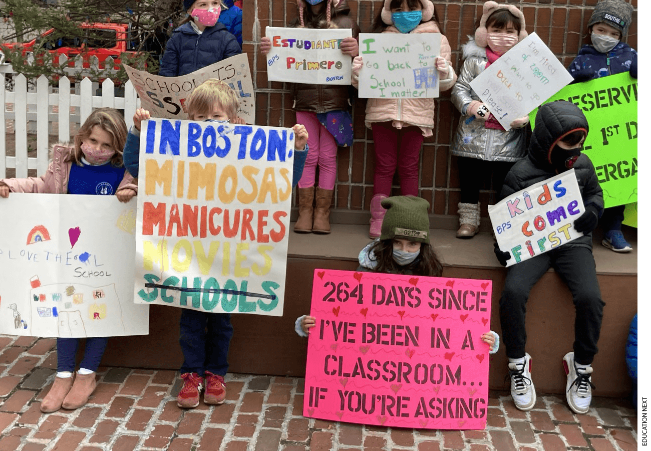 Students joined parents at a rally to push Boston to re-open physical school buildings.