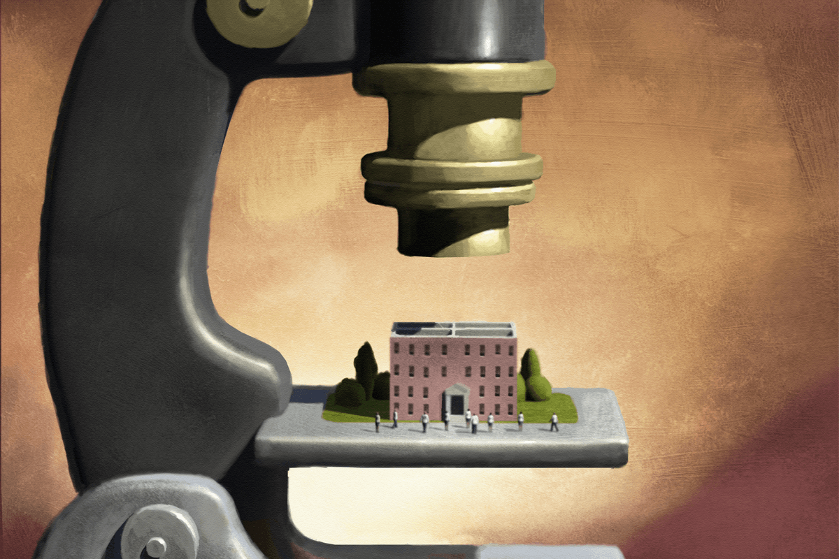 Illustration of a school under a microscope