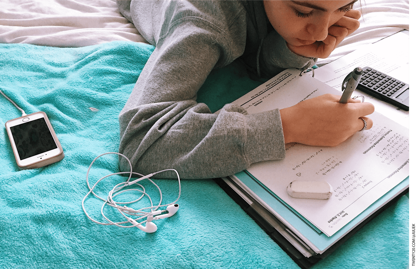 A student working on math homework.