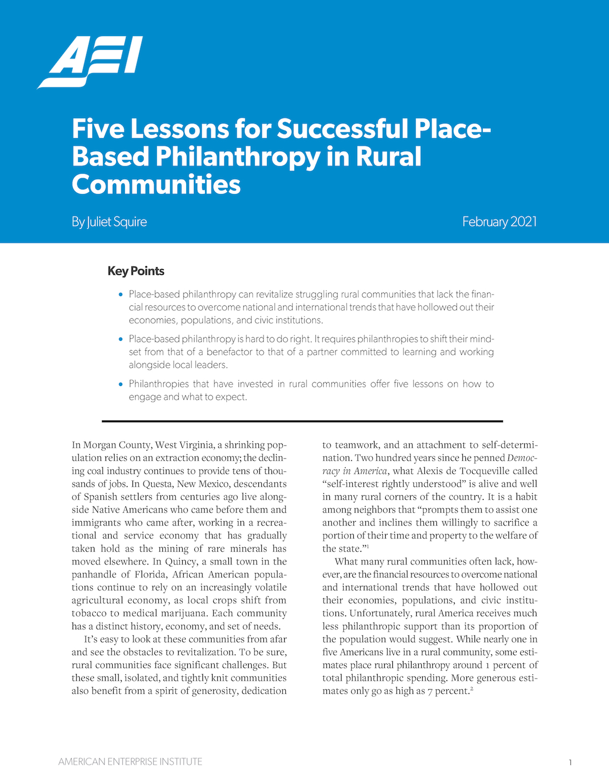 Report cover of "Five Lessons for Successful Place-Based Philanthropy in Rural Communities"