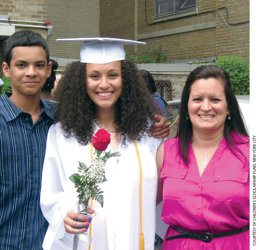 Alyesha Taveras (center) graduated from high school in 2012 and went on to attend Seton Hall University.