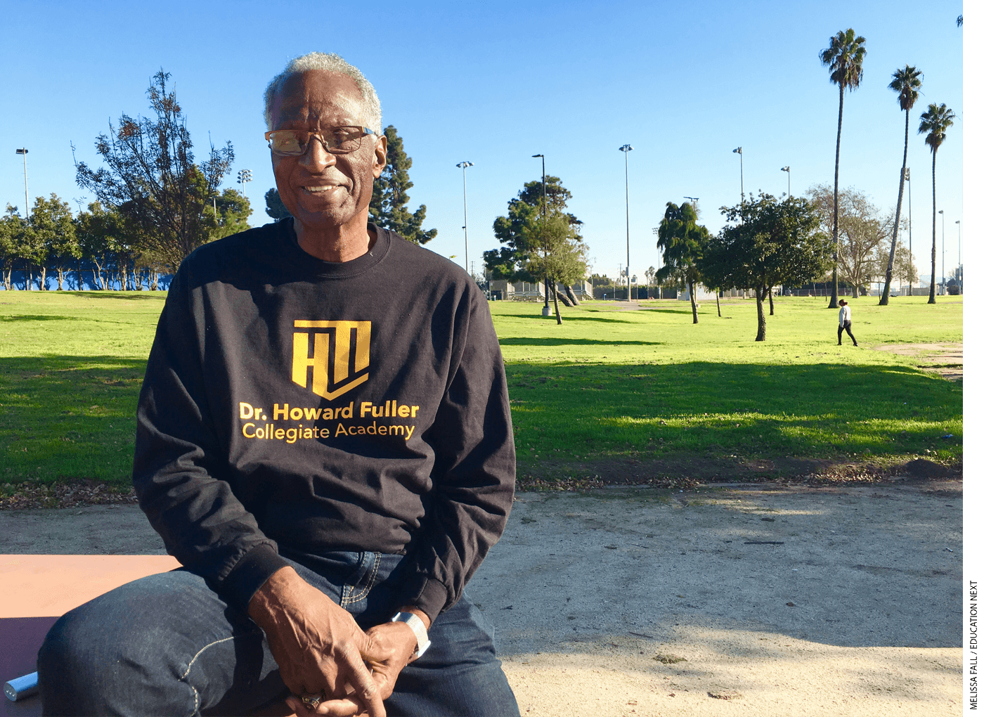 Howard Fuller at the Freedom Coalition for Charter Schools rally in Los Angeles in 2019. He wondered how DeVos could stomach working with Trump.