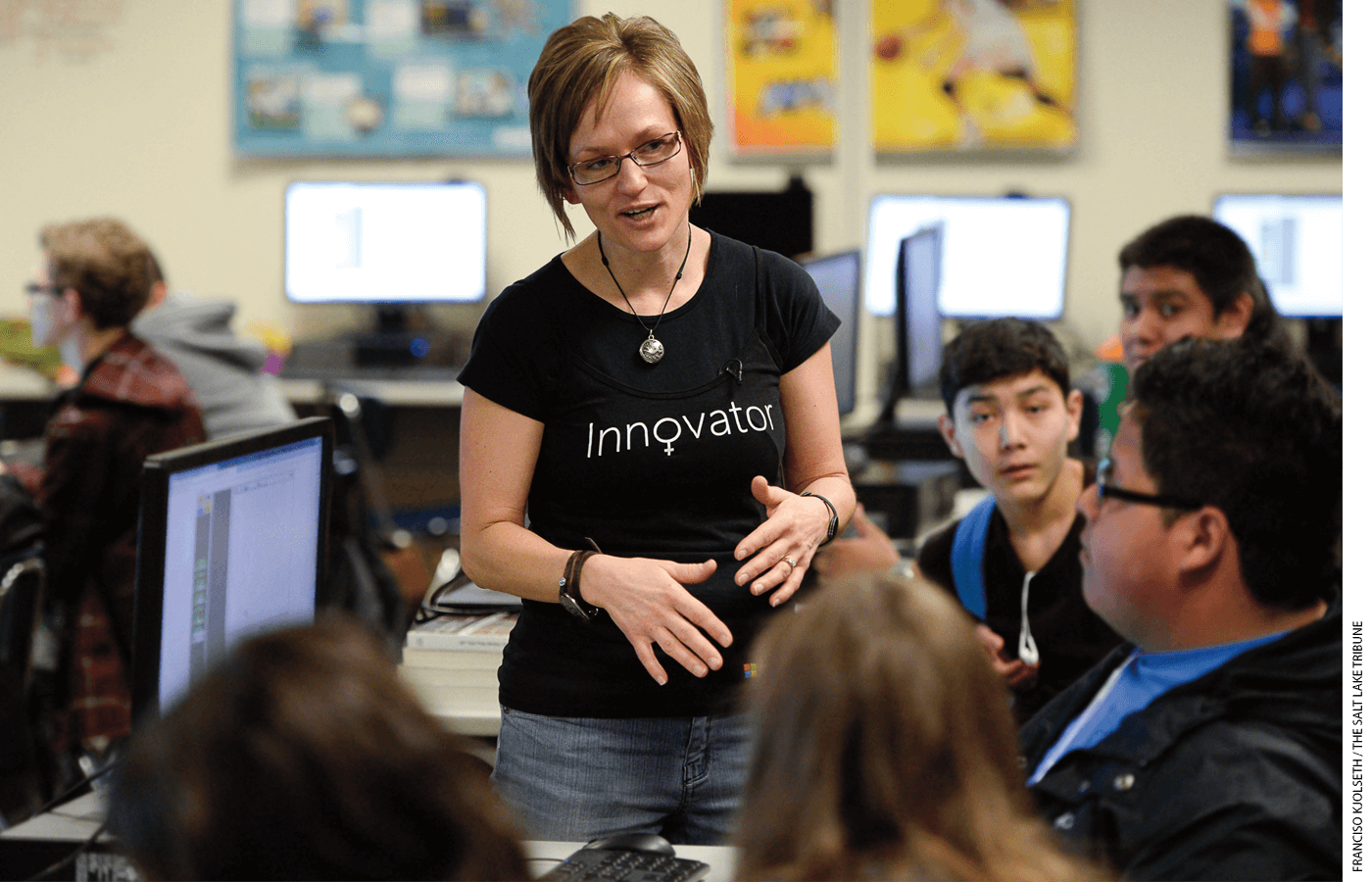 Nicole Reitz-Larsen uses movement to teach computer science at West High School in Salt Lake City. She used to teach German and business.