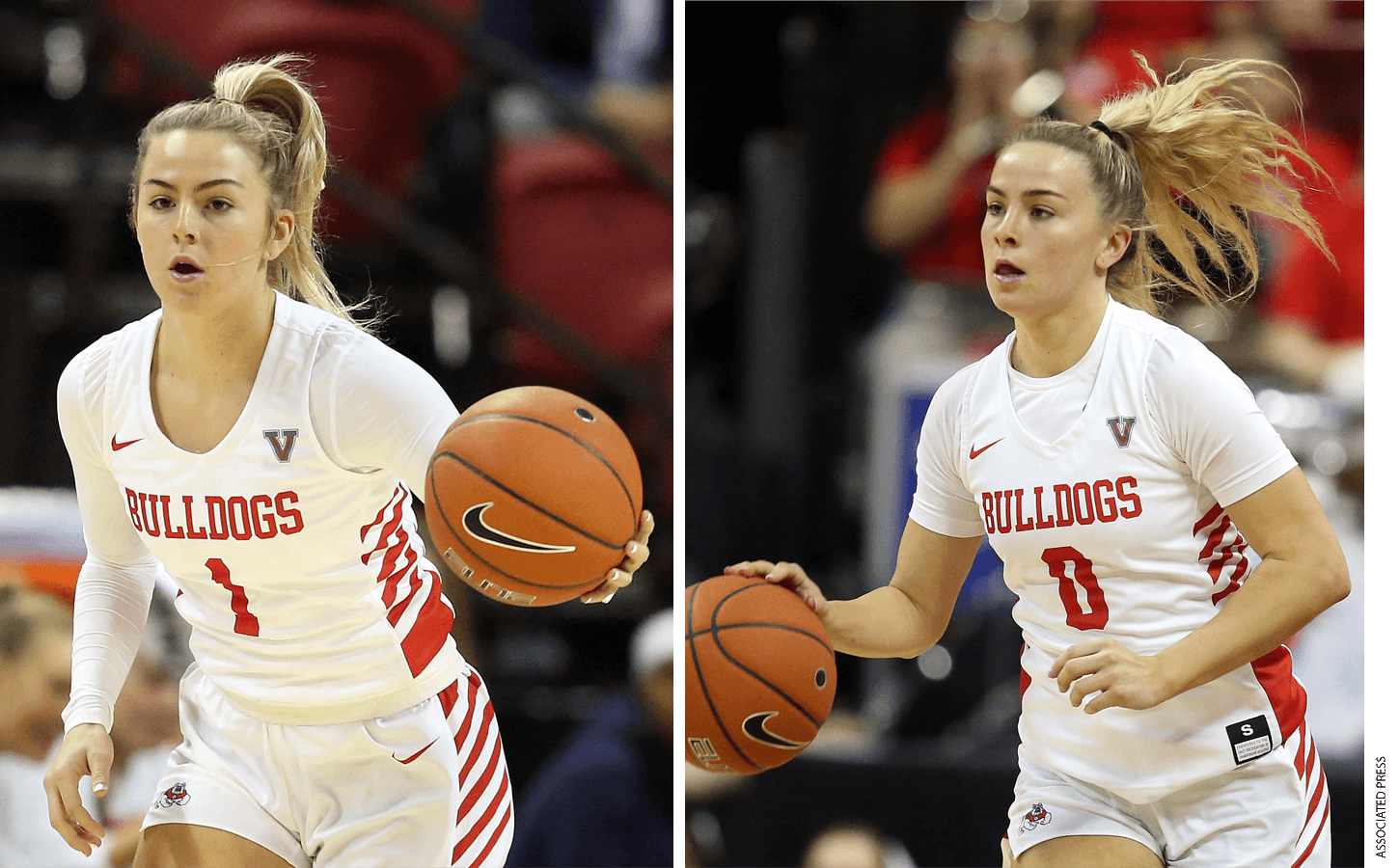 Twins Haley (left) and Hanna Cavinder, who are top-scoring basketball players for Fresno State, have more than 3 million followers on TikTok, plus another quarter-million followers each on Instagram—an audience size substantial enough to land them a sponsorship with Boost Mobile, among other deals.