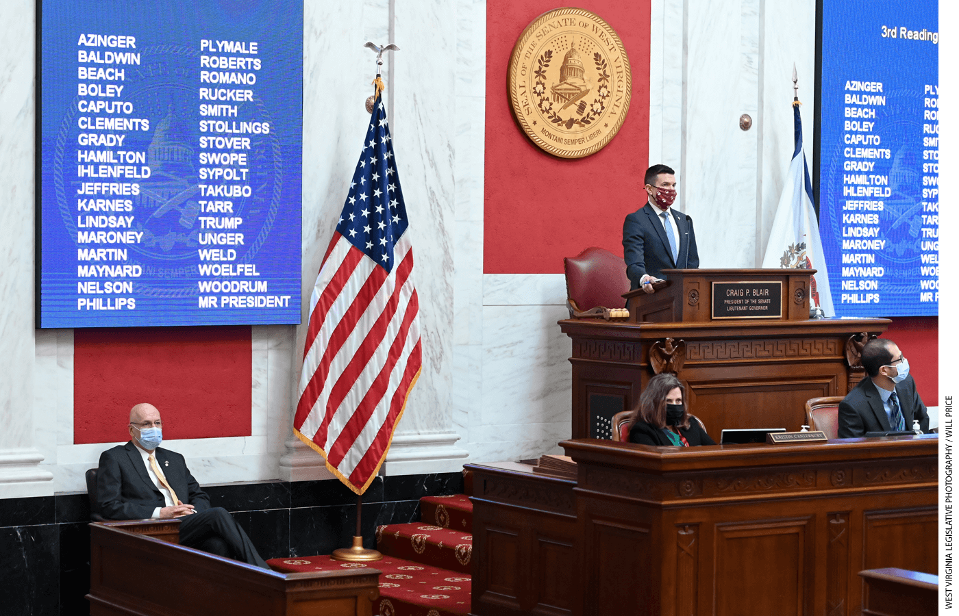 The West Virginia state Senate debates school choice legislation, March 17, 2021.