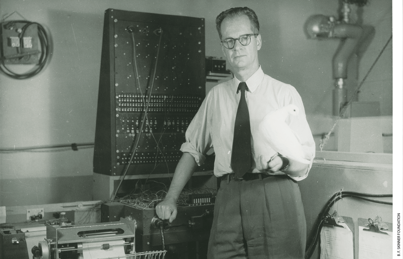 B. F. Skinner taught pigeons to play ping-pong using “operant conditioning.” His teaching box pioneered methods now used in computer-aided instruction.
