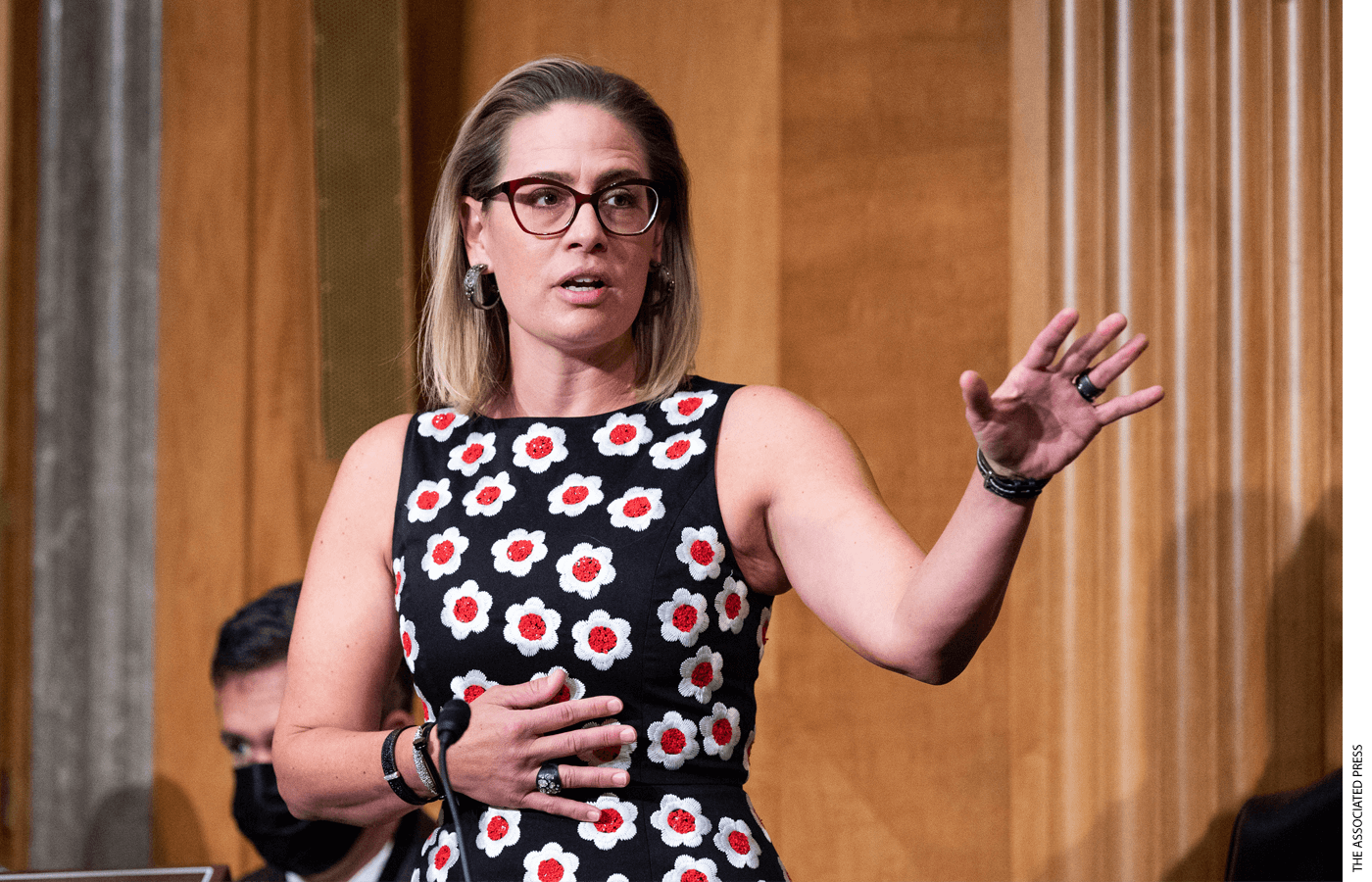  U.S. Senator Kyrsten Sinema (D-AZ) speaking at a meeting of the Senate Homeland Security and Governmental Affairs Committee.