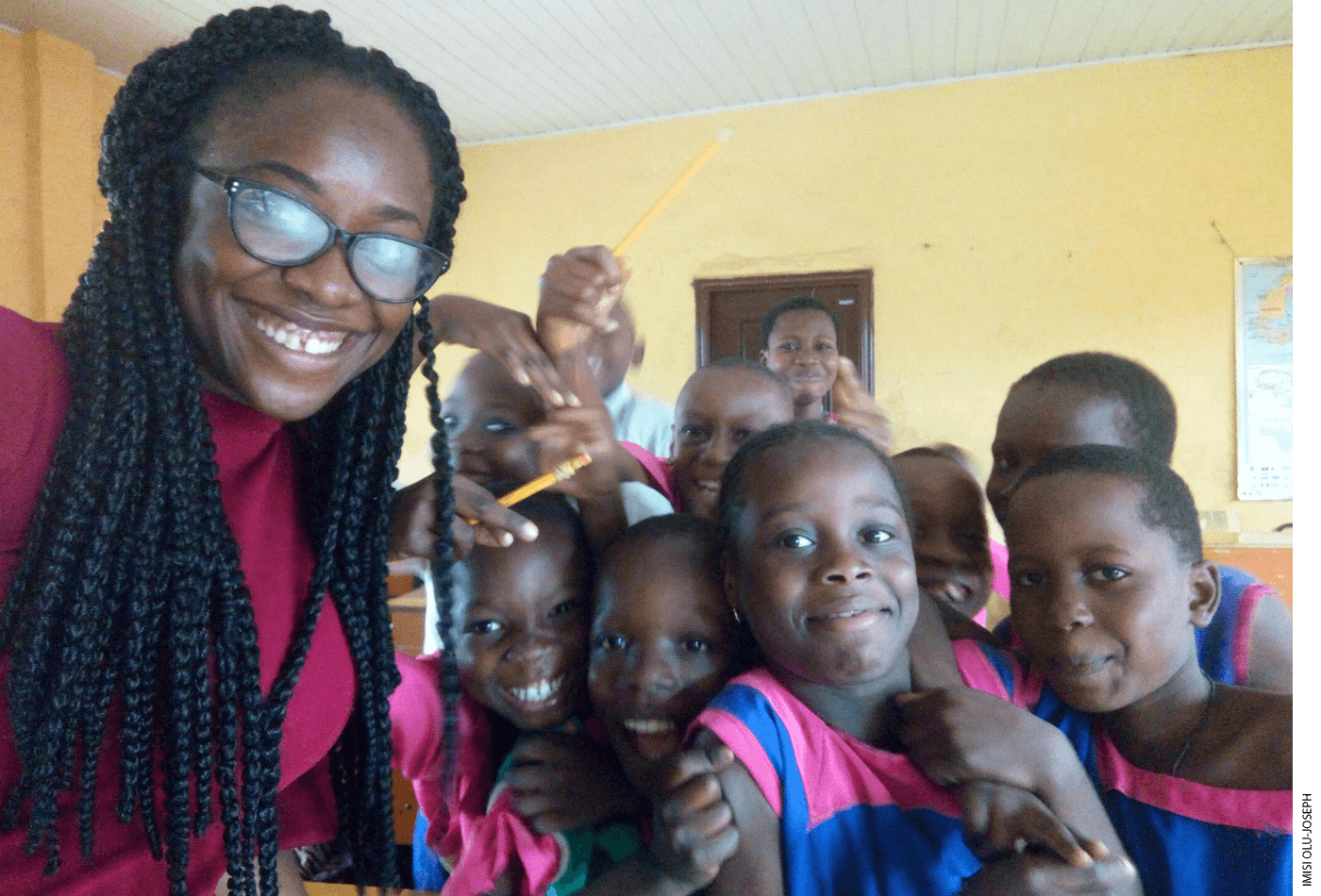 Field officer Imisi Olu-Joseph of Bridge International Academies conducting observation at Oba-Ovonramwen Nursery and Primary School in Benin City, Edo State.