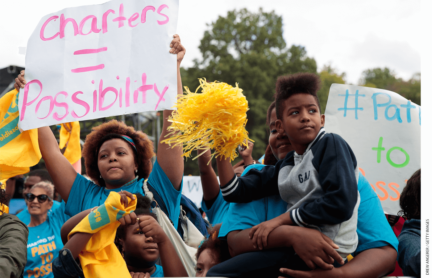 Parents and schoolchildren demonstrate their support for charter schools and protest the racial achievement gap in New York City.