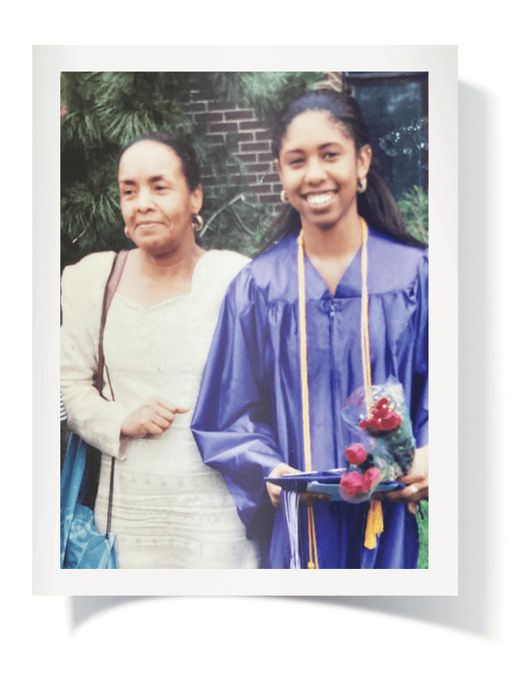 Skerritt, pictured here with her mother, graduated from Boston Latin School in 1995.