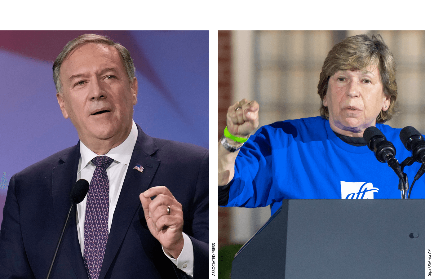 Photo of Mike Pompeo, left, and Randi Weingarten