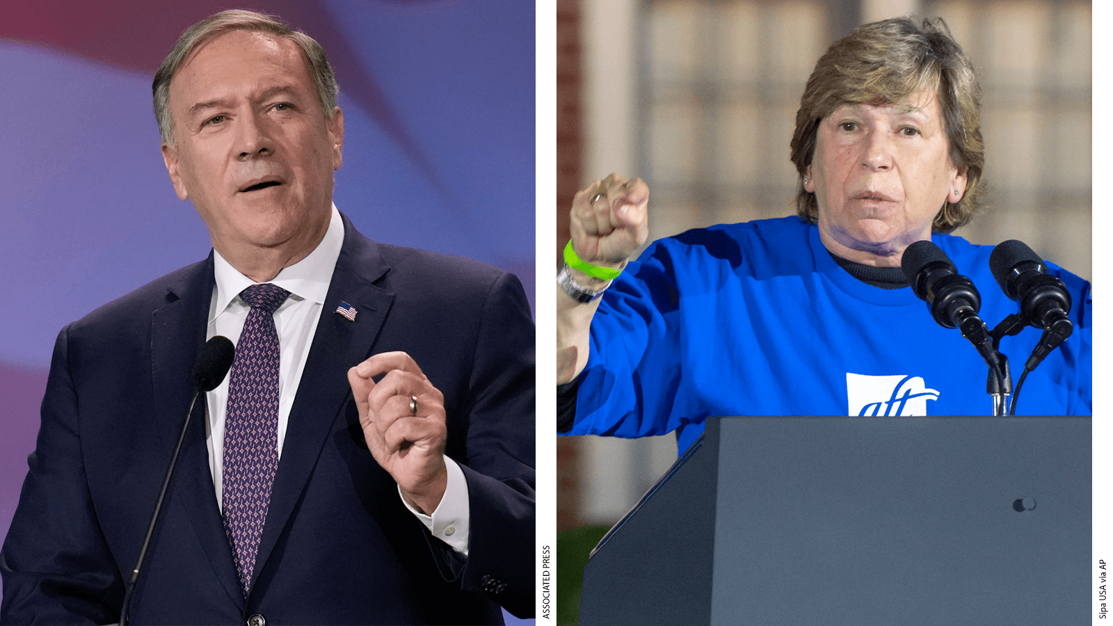 Photo of Mike Pompeo, left, and Randi Weingarten